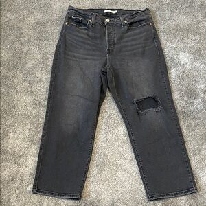 EC Levi's Wedgie Straight Jeans with Destroyed Knee - Black - Size 16W